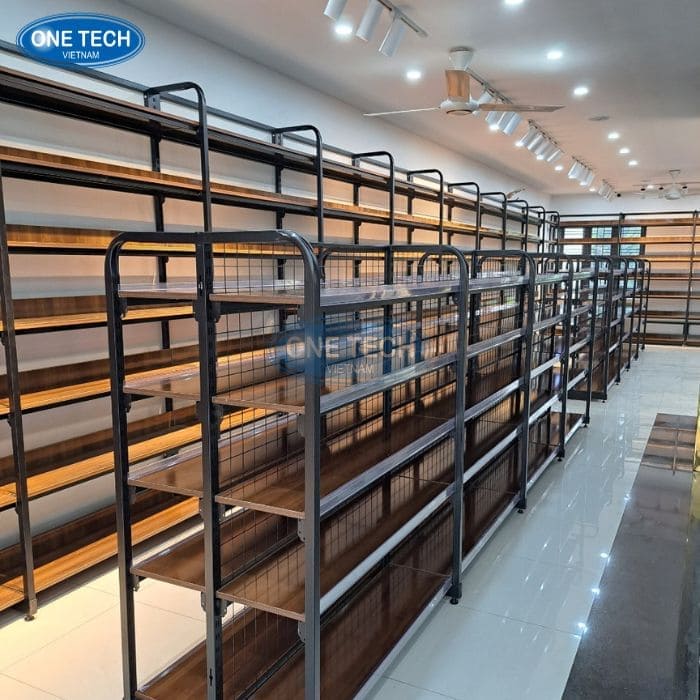 Kệ gỗ khung sắt màu đen
